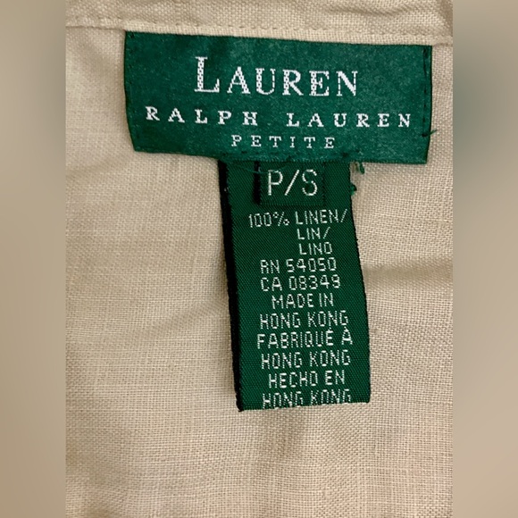 Women's Small Petite Natural Linen Lauren Ralph Lauren Vtg Button Down Shirt - Picture 5 of 12